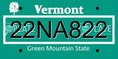 22NA822 Vermont License Plate