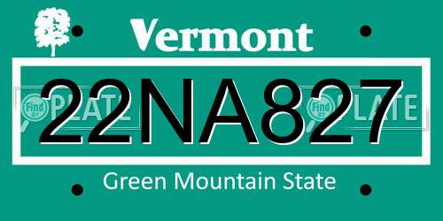 22NA827 Vermont License Plate