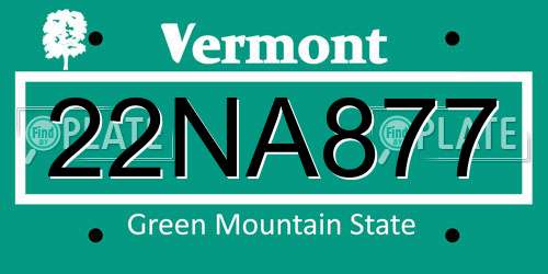 22NA877 Vermont License Plate