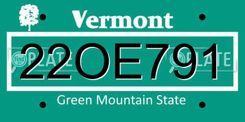 22OE791 Vermont License Plate