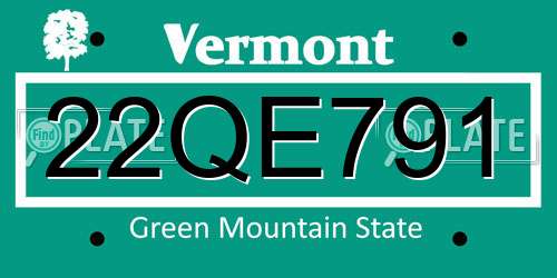 22QE791 Vermont License Plate