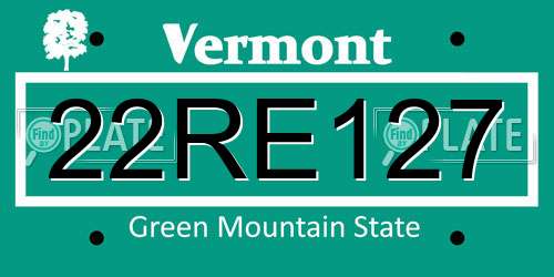 22RE127 Vermont License Plate