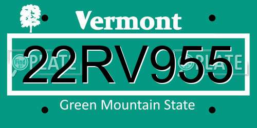 22RV955 Vermont License Plate