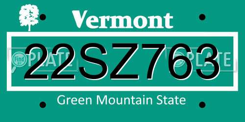 22SZ763 Vermont License Plate