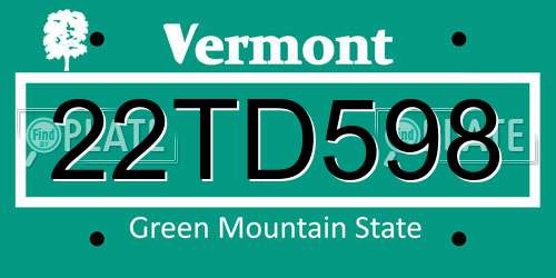 22TD598 Vermont License Plate