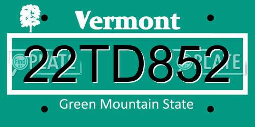 22TD852 Vermont License Plate