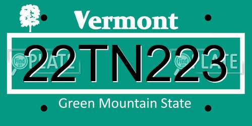 22TN223 Vermont License Plate