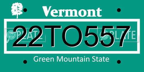 22TO557 Vermont License Plate