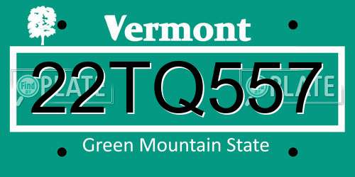 22TQ557 Vermont License Plate