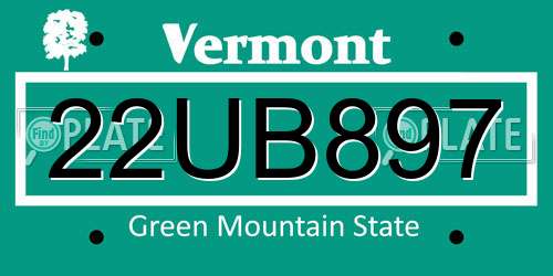 22UB897 Vermont License Plate
