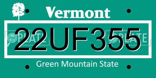 22UF355 Vermont License Plate