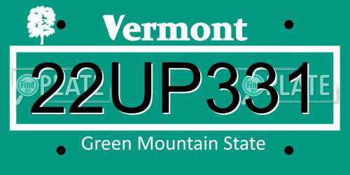 22UP331 Vermont License Plate