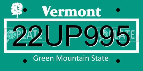 22UP995 Vermont License Plate