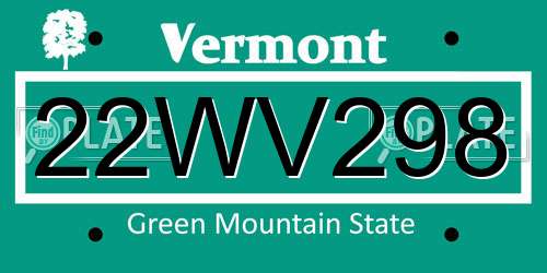 22WV298 Vermont License Plate