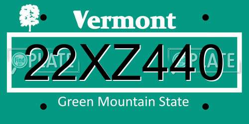 22XZ440 Vermont License Plate