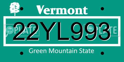 22YL993 Vermont License Plate