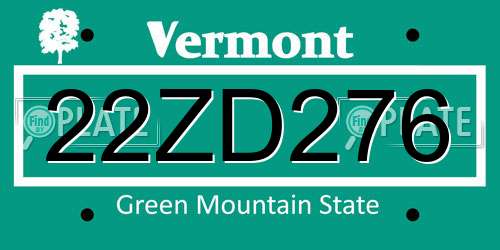 22ZD276 Vermont License Plate