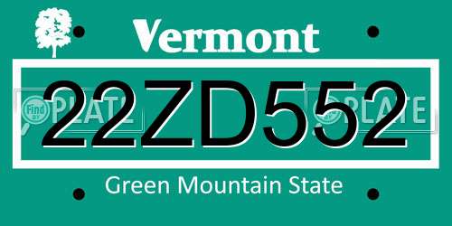 22ZD552 Vermont License Plate