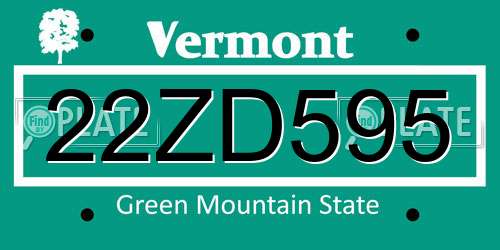 22ZD595 Vermont License Plate