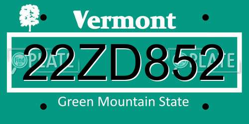 22ZD852 Vermont License Plate