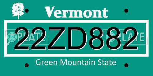 22ZD882 Vermont License Plate