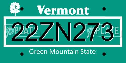 22ZN273 Vermont License Plate