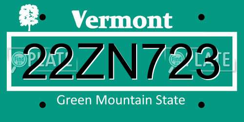 22ZN723 Vermont License Plate