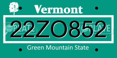 22ZO852 Vermont License Plate