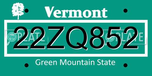22ZQ852 Vermont License Plate