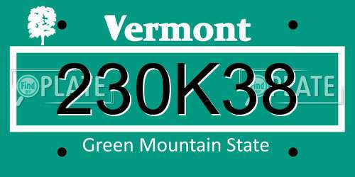 230K38 Vermont License Plate