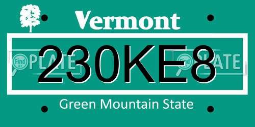 230KE8 Vermont License Plate