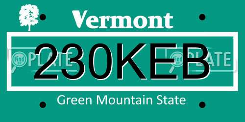 230KEB Vermont License Plate