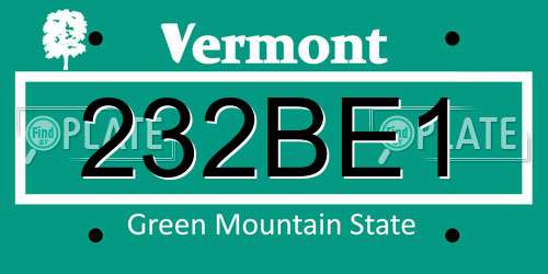232BE1 Vermont License Plate