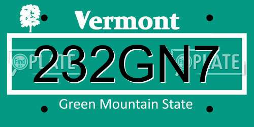 232GN7 Vermont License Plate
