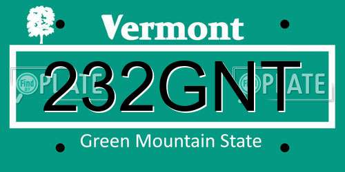 232GNT Vermont License Plate