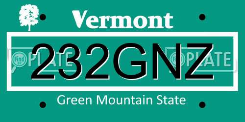 232GNZ Vermont License Plate
