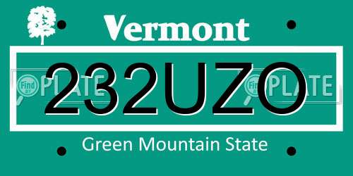 232UZO Vermont License Plate