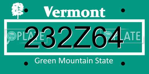 232Z64 Vermont License Plate