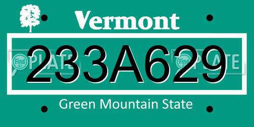 233A629 Vermont License Plate