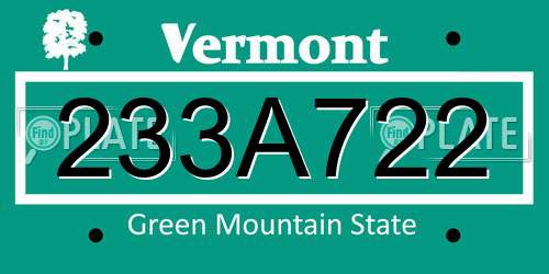 233A722 Vermont License Plate