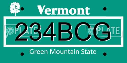 234BCG Vermont License Plate