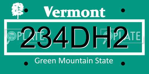 234DH2 Vermont License Plate