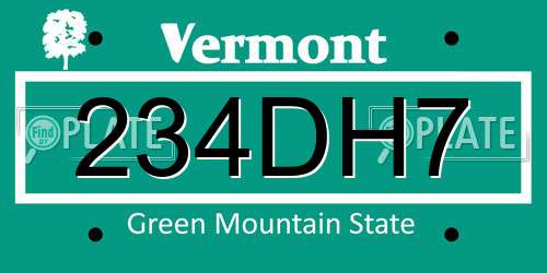 234DH7 Vermont License Plate