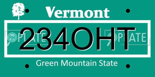 234OHT Vermont License Plate