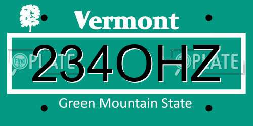 234OHZ Vermont License Plate