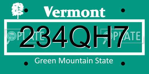 234QH7 Vermont License Plate