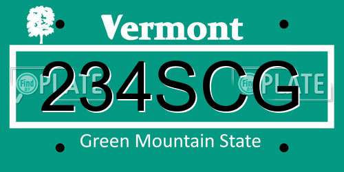 234SCG Vermont License Plate