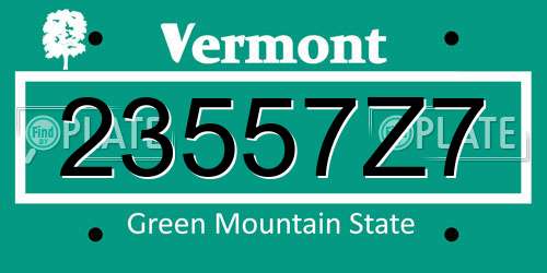 23557Z7 Vermont License Plate