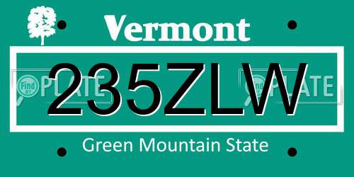 235ZLW Vermont License Plate