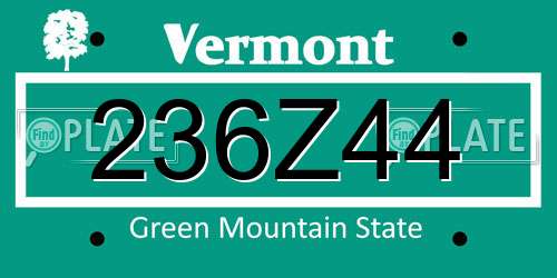 236Z44 Vermont License Plate